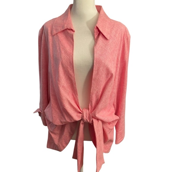 Mishca Collection Linen/Viscose Blend Women’s Pink Wrap Tie Jacket Size L Spring - Picture 1 of 13